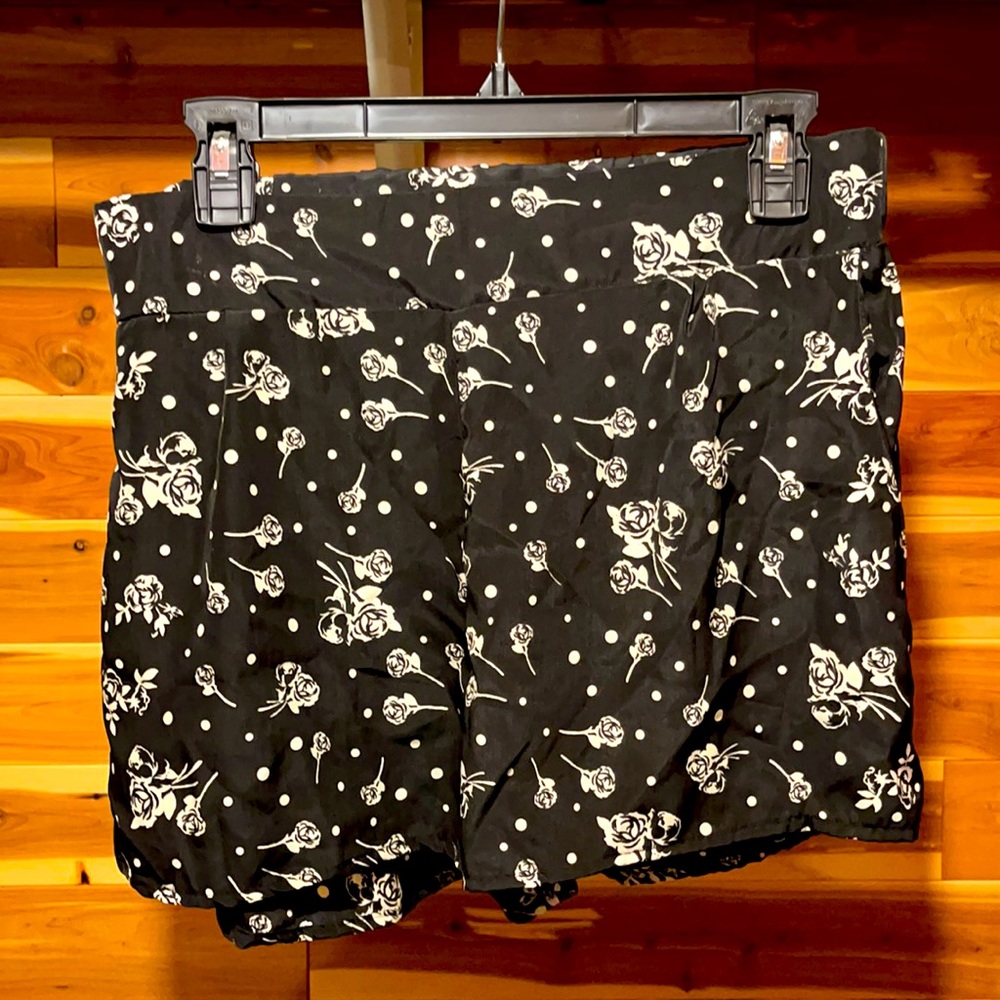 black flowered silky shorts